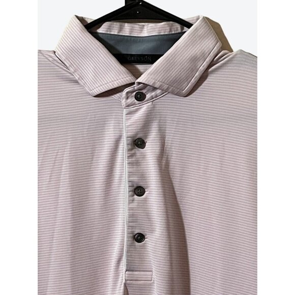 Greyson Men's Medium Short Sleeve 1/4 Button Pink White Golf Polo Shirt 🏌️ - Picture 2 of 10